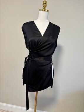 NWT TOTEME Black Twisted Satin Tie Top V-Neck Sleeveless 40 US 8